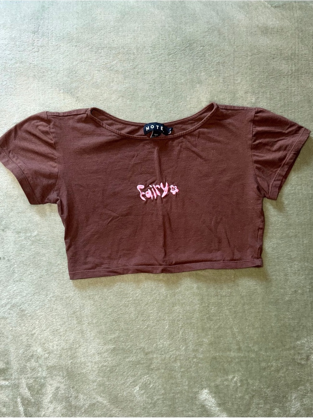 Motel Rocks Brown Cropped Tee with Pink 'Fairy' Graphic